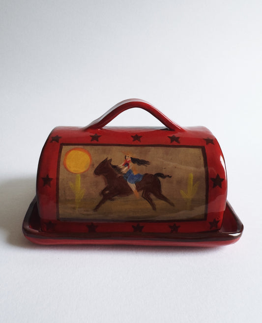 Red Cowgirl Butter Dish   *SECOND*