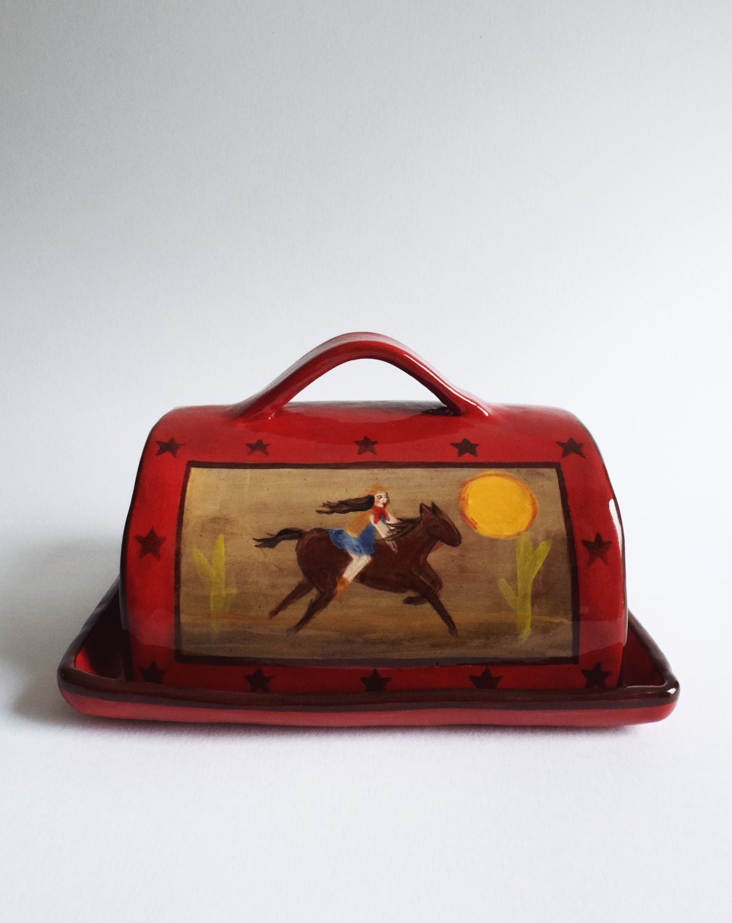 Red Cowgirl Butter Dish   *SECOND*
