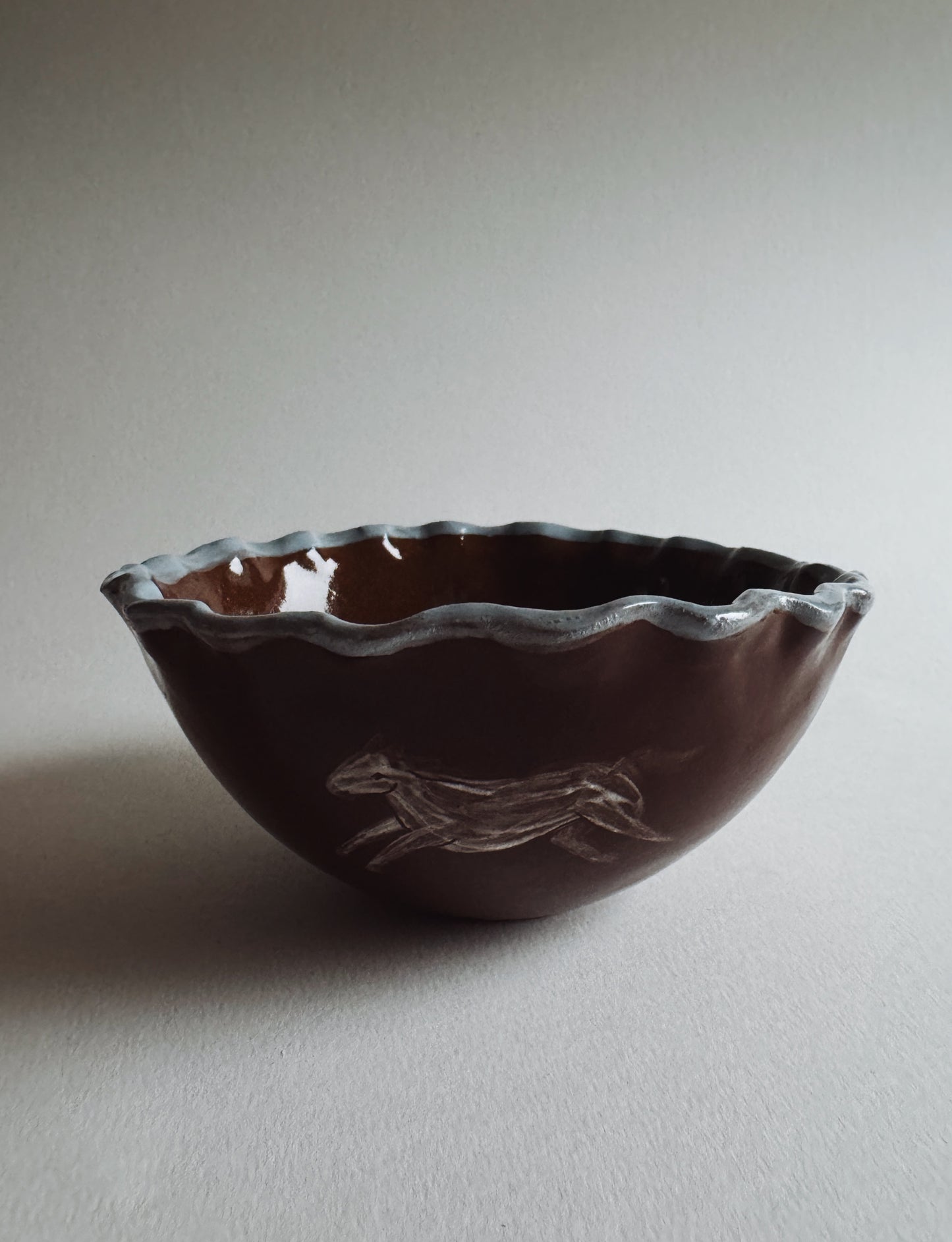 Brown & blue wavy horse Bowl