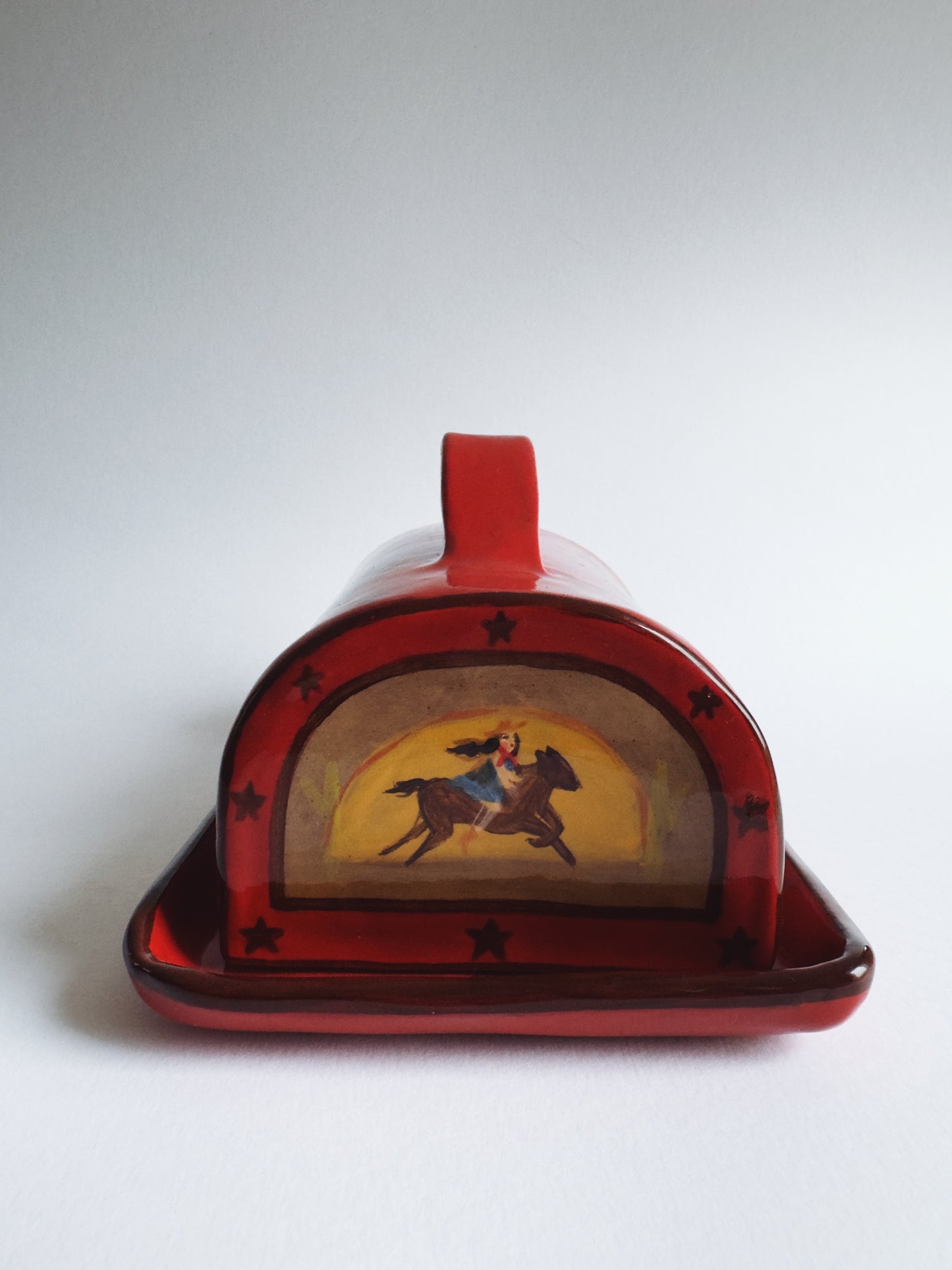 Red Cowgirl Butter Dish   *SECOND*