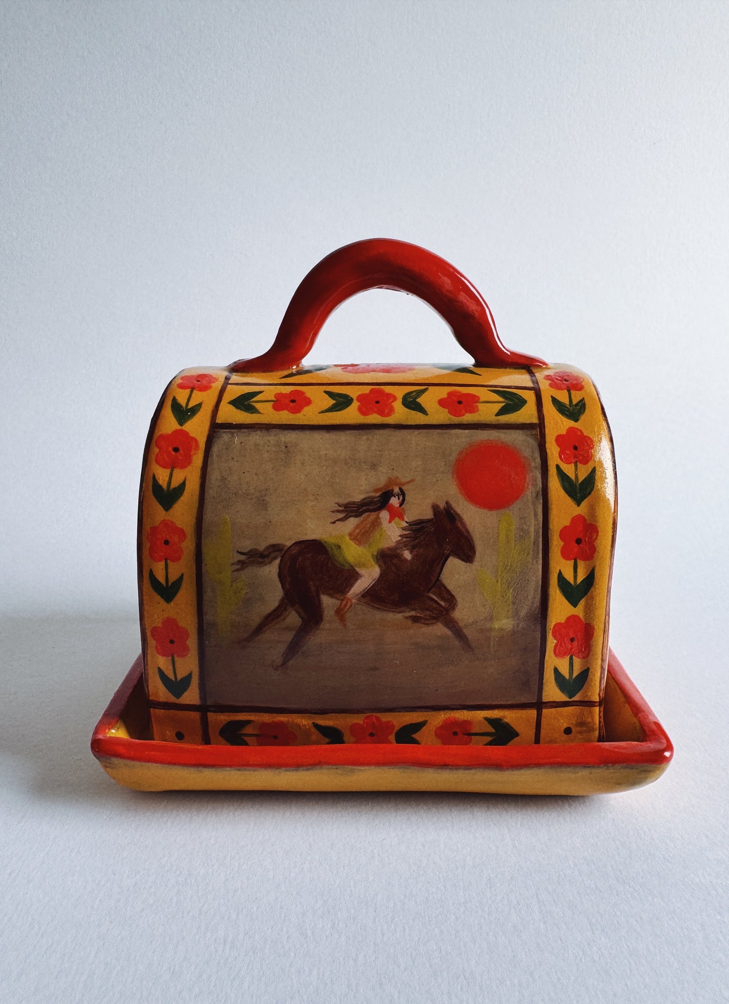 Small Yellow Cowgirl Butter Dish  *SECOND*