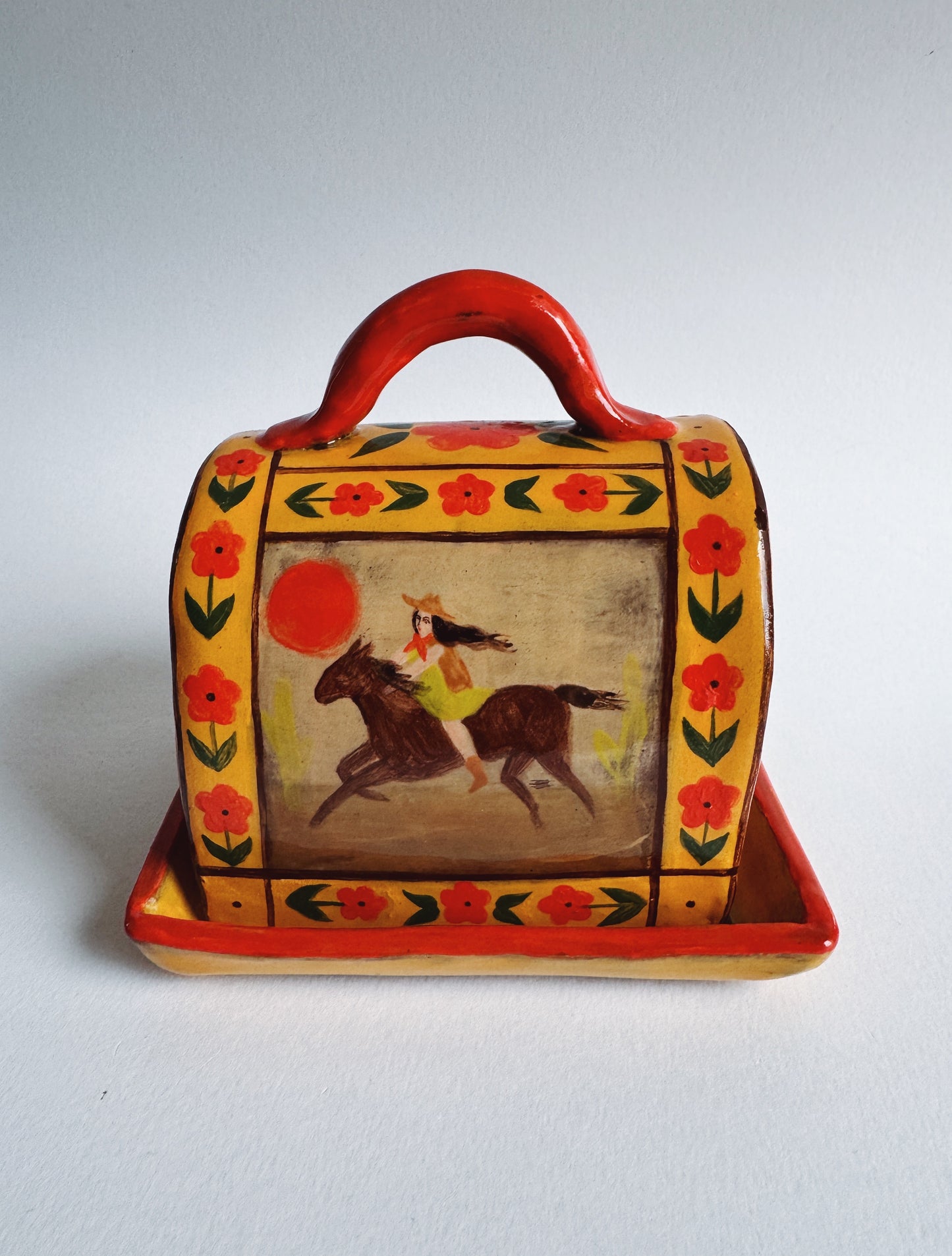 Small Yellow Cowgirl Butter Dish  *SECOND*